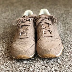 Reebok pink suede snakeskin sneakers